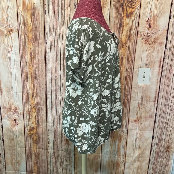 Sonoma Green and White Life Style XL Tunic Top Tie Front with Elastic Bottom - Picture 4 of 7